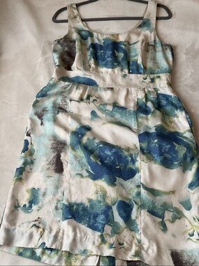 Banana Republic Girls Cream Dress with Blue & Teal Watercolor Print
